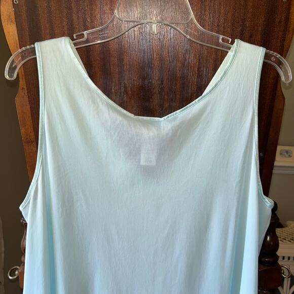 Vanity Fair Nightgown Womens Large Aqua Nylon Sleeveless Floral Appliqué At Bust - Picture 7 of 8